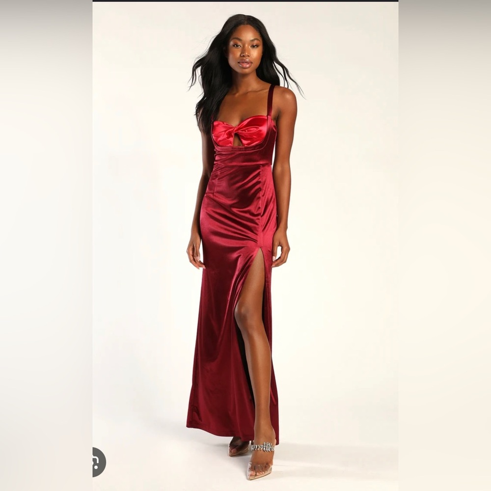 NWT! Lulus two tone burgundy satin maxi.  Hot color of the season!